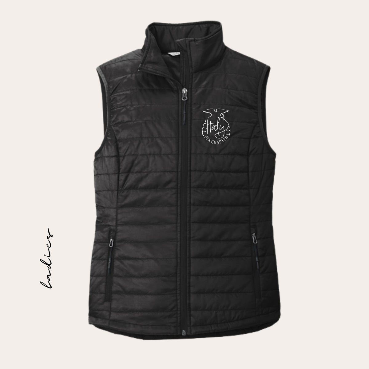 ITALY Embroidered Black Women's Puffer Vest