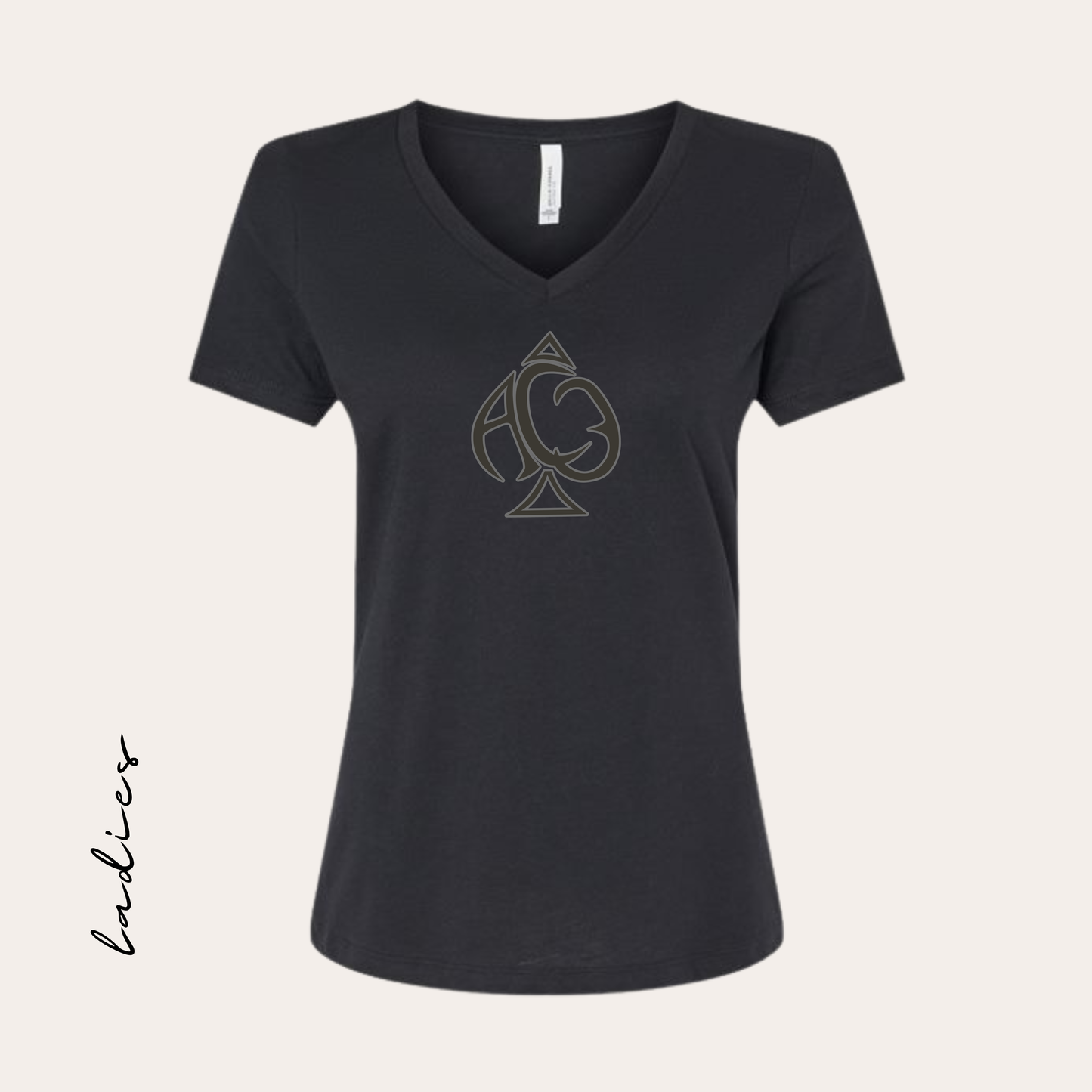 AC3 Printed Black Ladies V-neck Tee