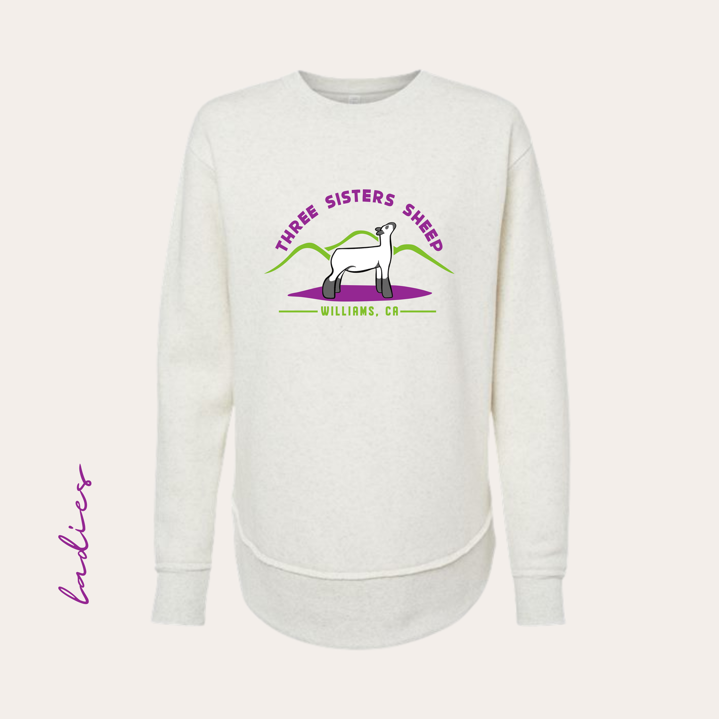 Three Sisters Printed Natural Heather Ladies Crewneck
