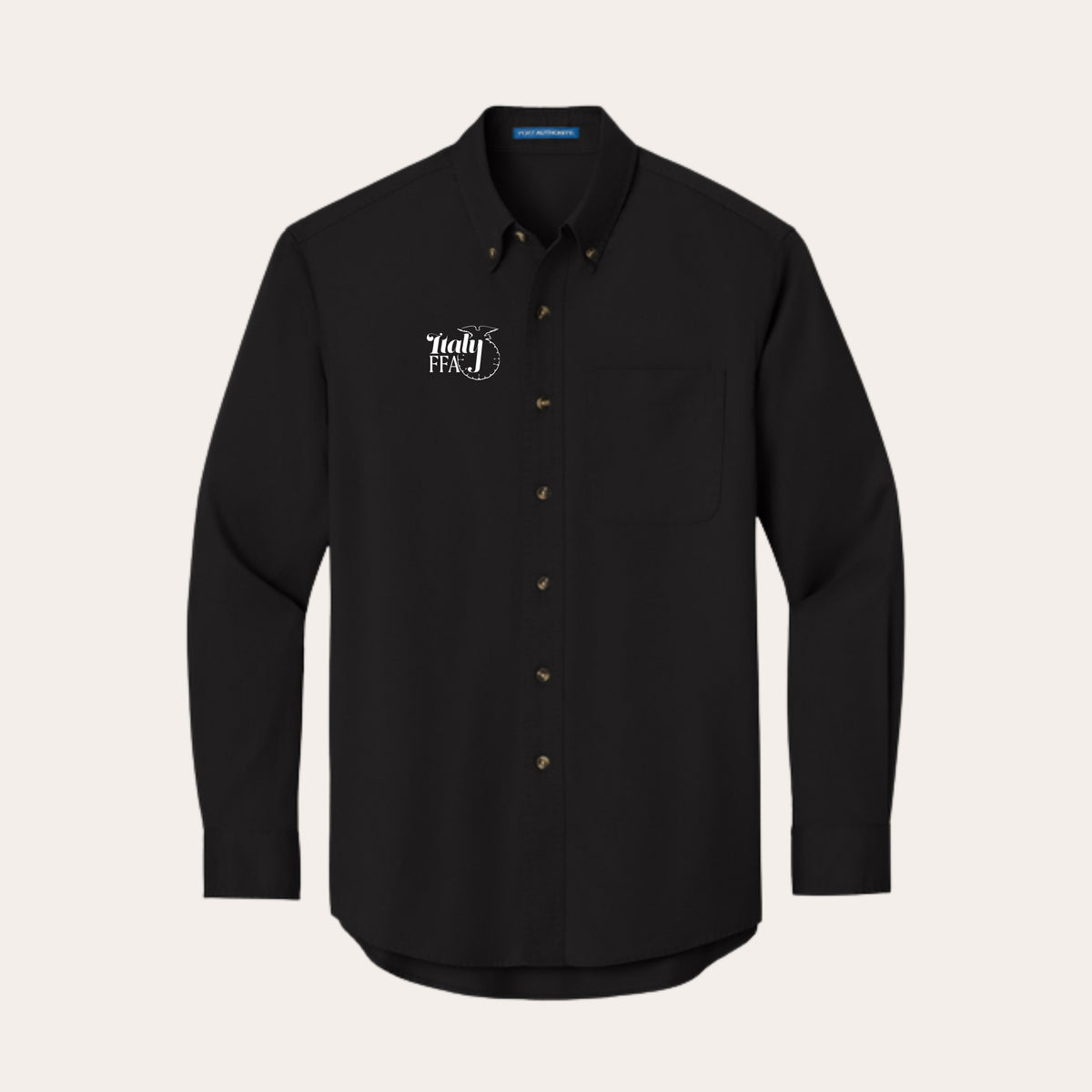 ITALY Embroidered Black Long Sleeve Button Up