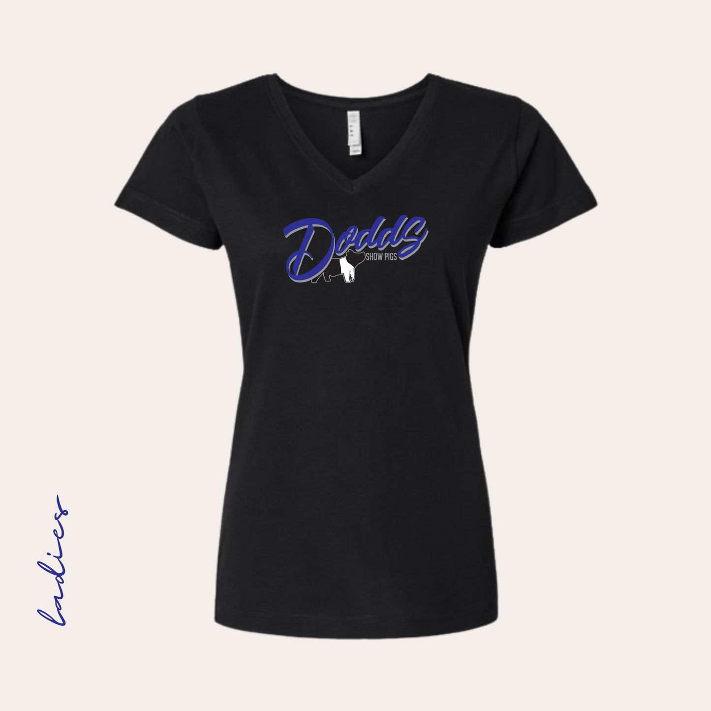 Dodds Printed Black Ladies V-neck Tee
