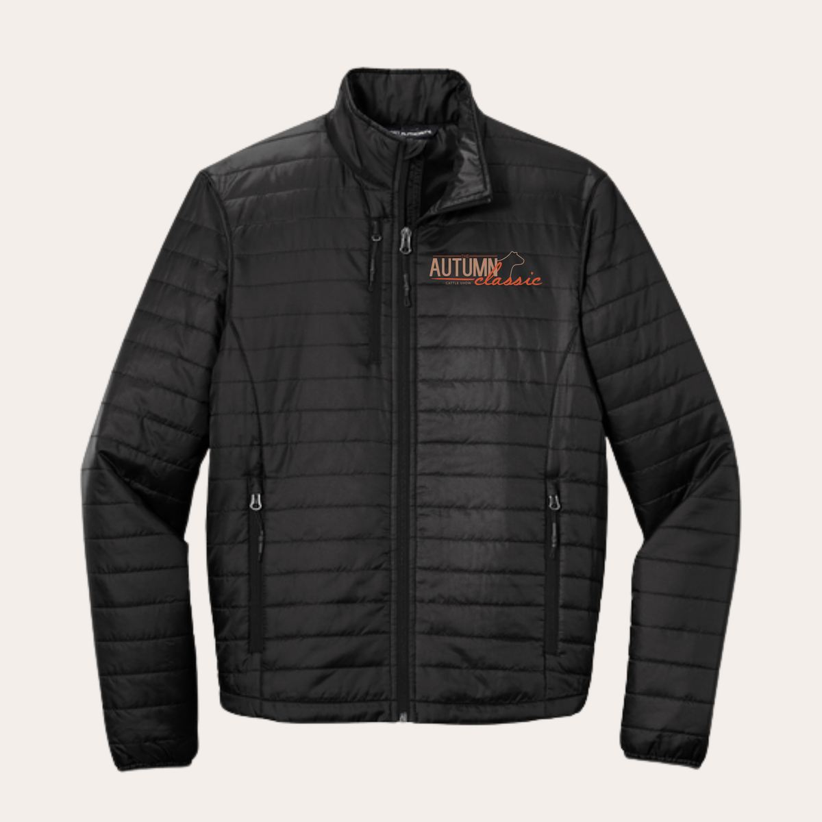 AC26 Embroidered Black Unisex Puffer Jacket
