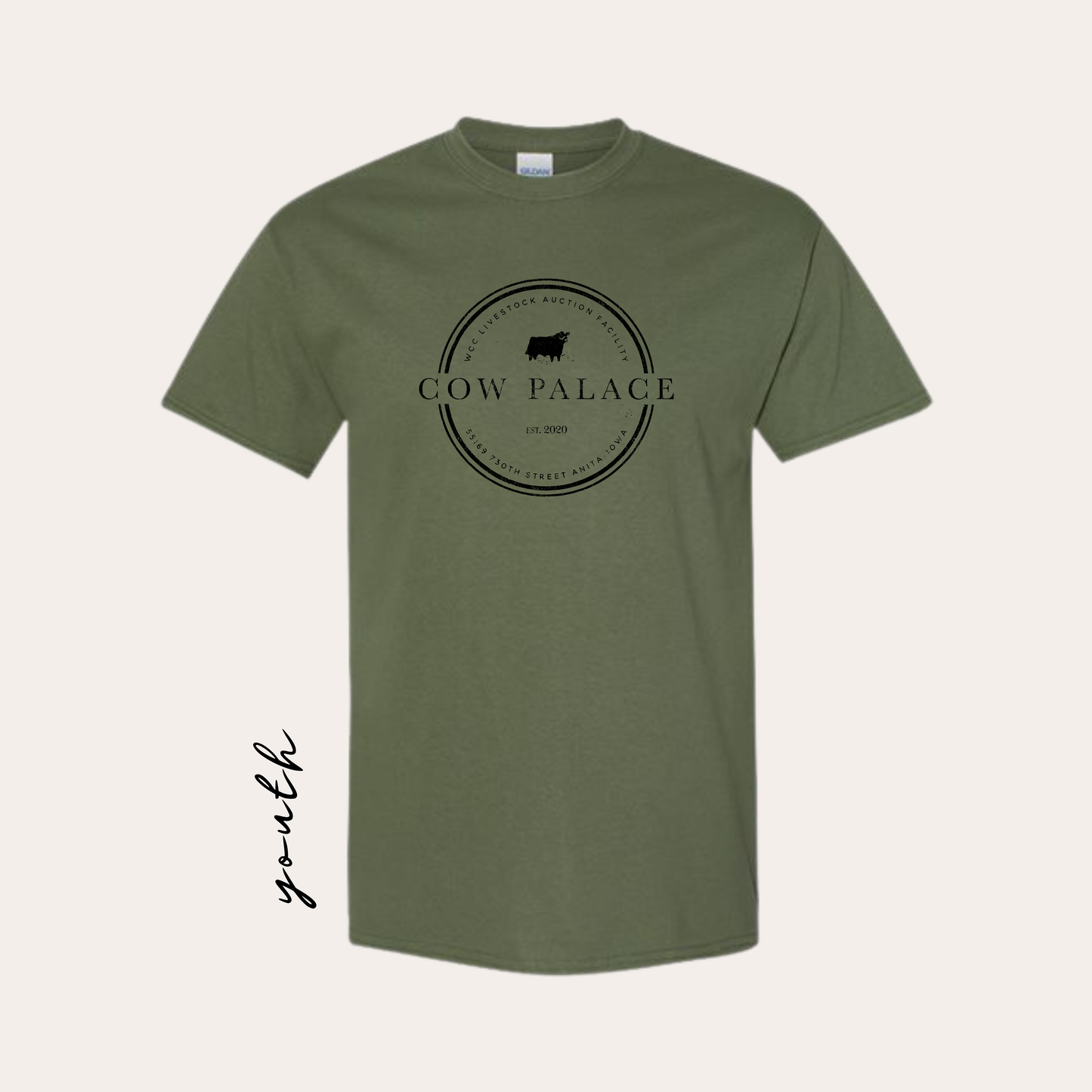 YOUTH Cow Palace Printed Military Green Heavy Cotton Tee