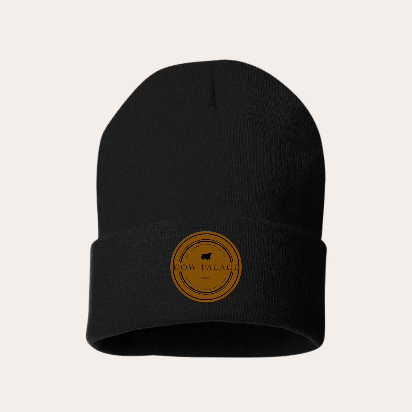 Cow Palace Leatherette Patch Beanie
