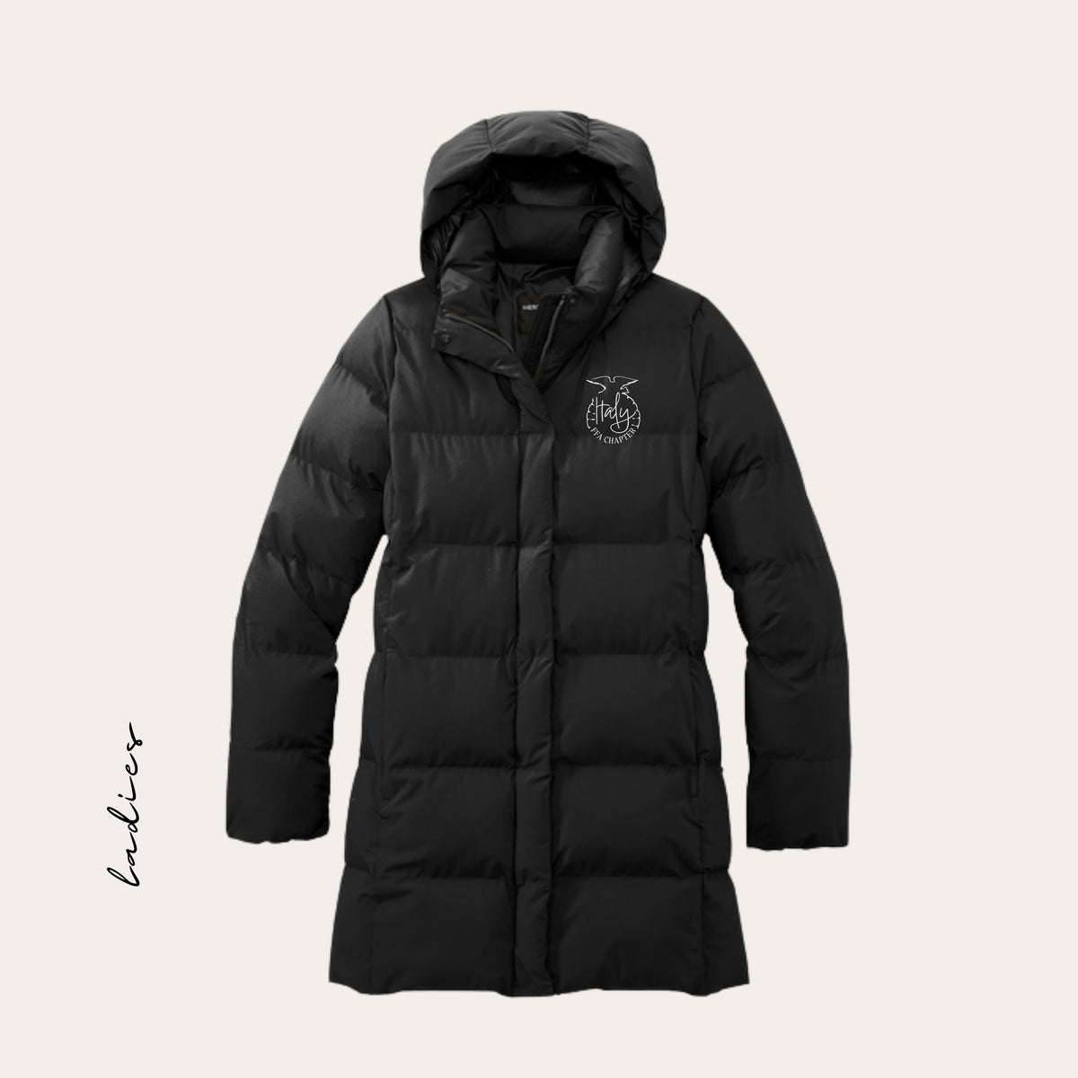 ITALY Embroidered Long Black Ladies Puffer