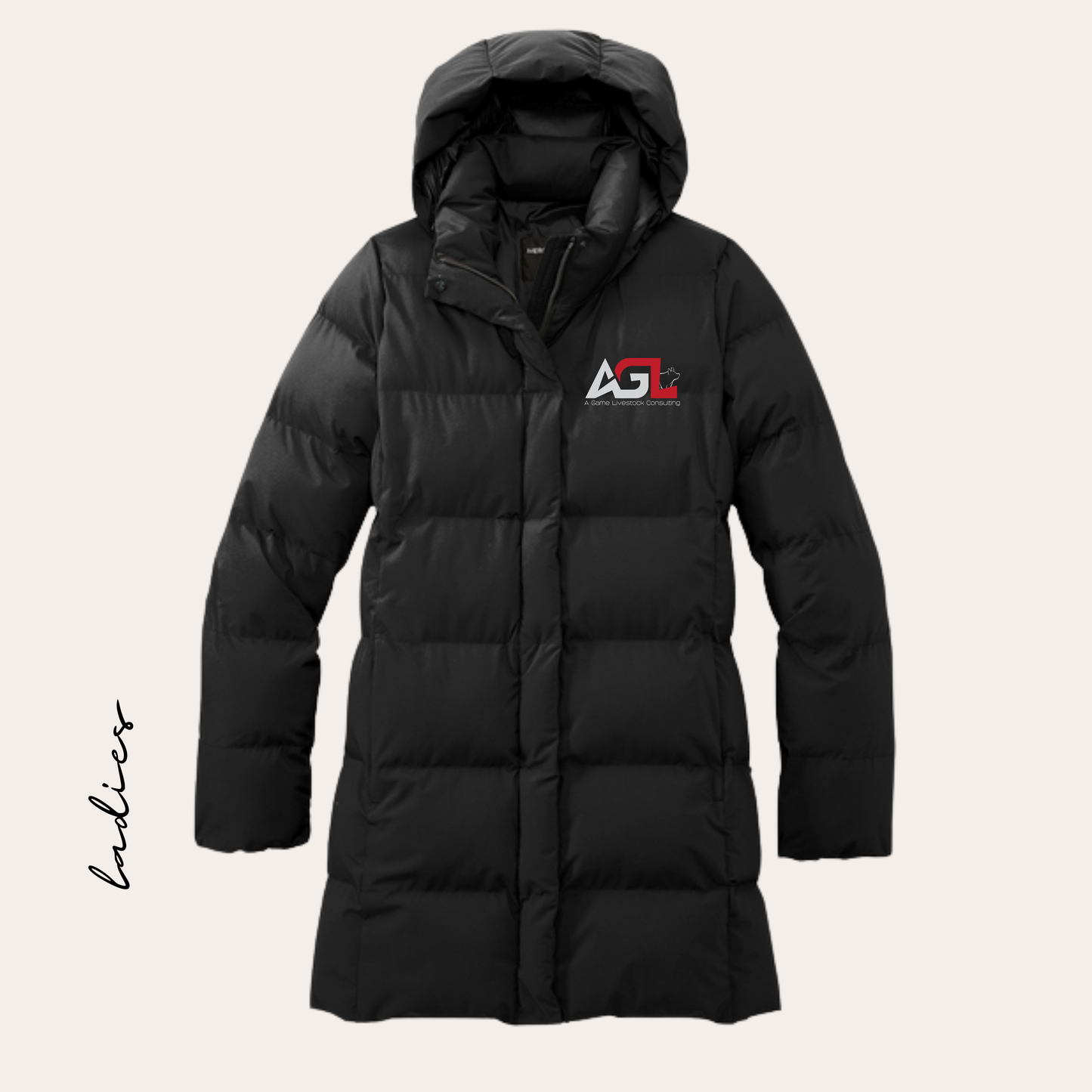 AGL Embroidered Black Long Womens Puffer