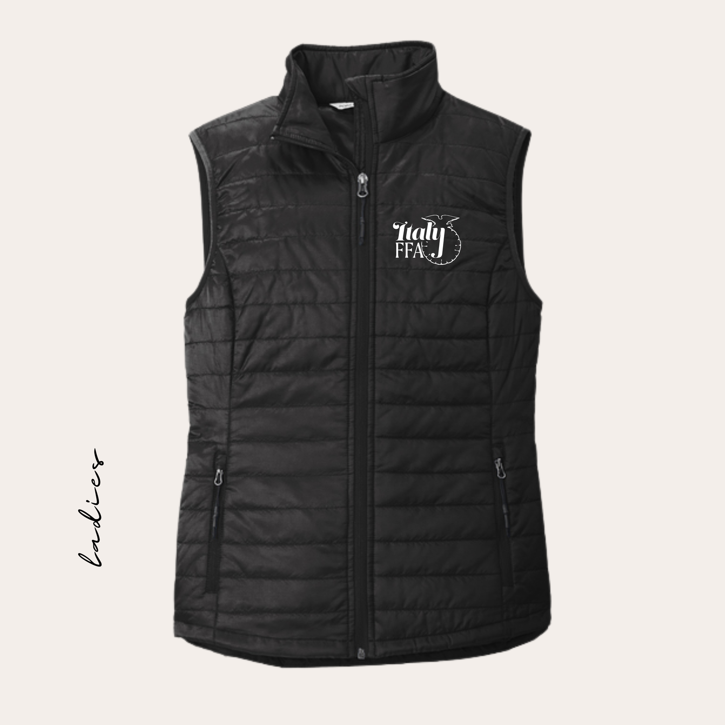IFFA Embroidered Black Ladies Puffer Vest