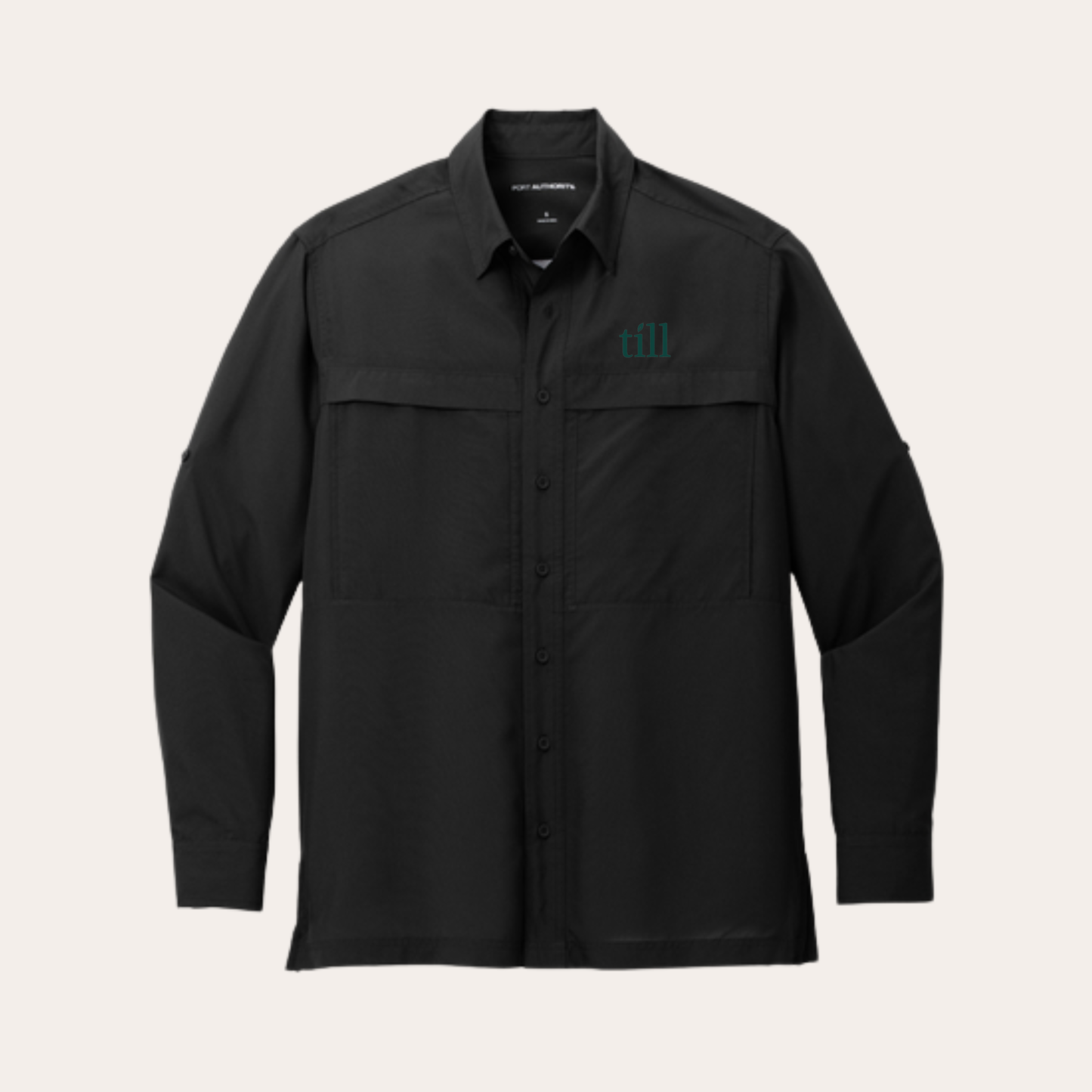 Till Embroidered Black Long Sleeve UV Button Up