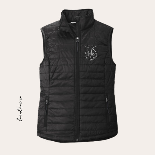 ITALY Embroidered Black Women's Puffer Vest