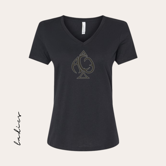 AC3 Printed Black Ladies V-neck Tee