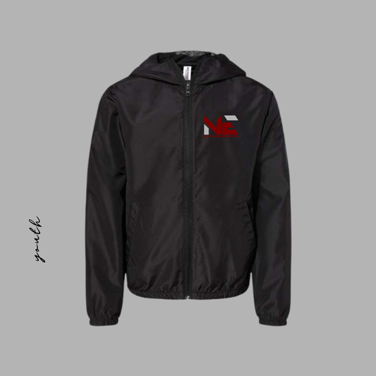 NEF26 YOUTH Embroidered Black Full Zip Windbreaker