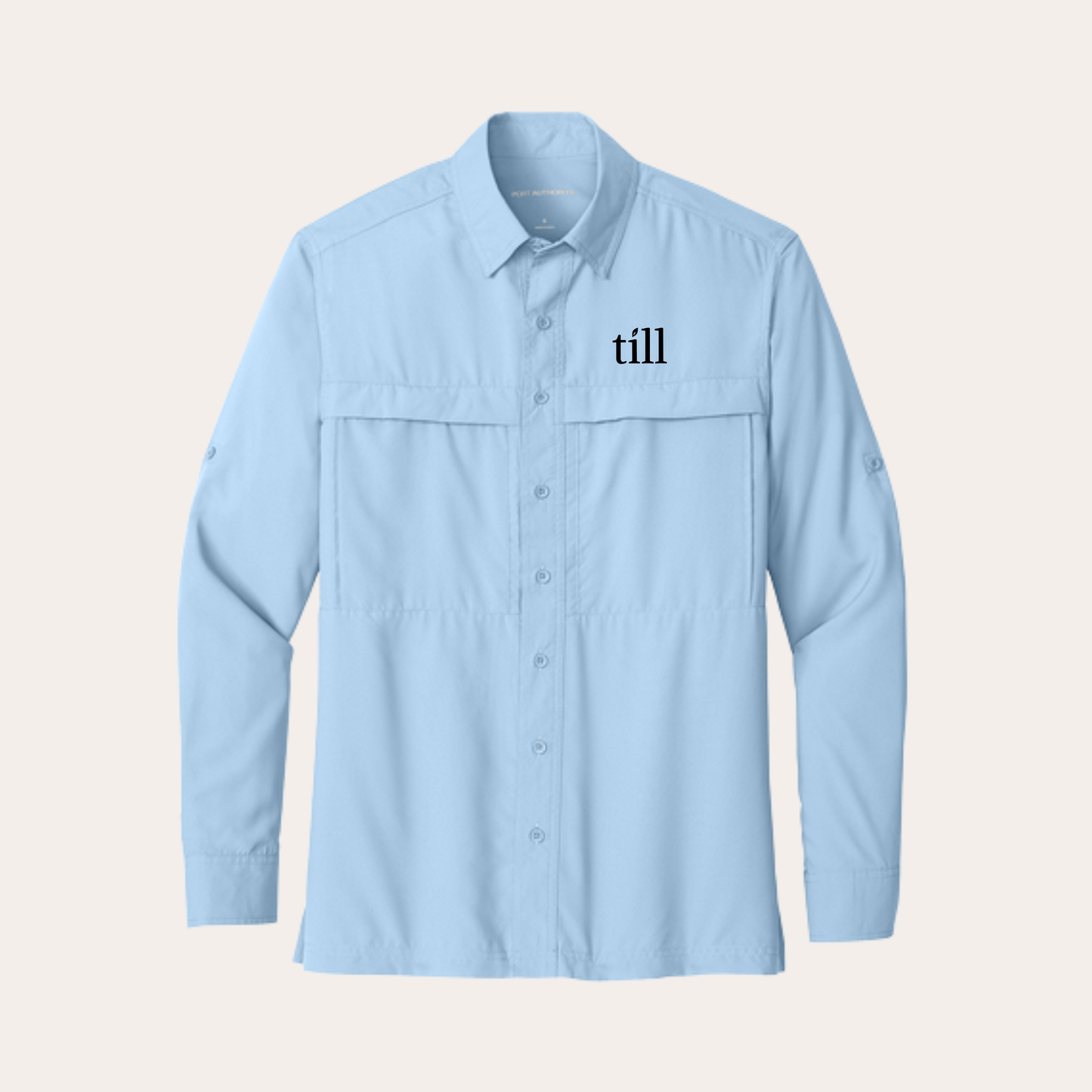 Till Embroidered Light Blue Long Sleeve UV Button Up