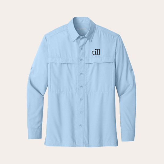 Till Embroidered Light Blue Long Sleeve UV Button Up