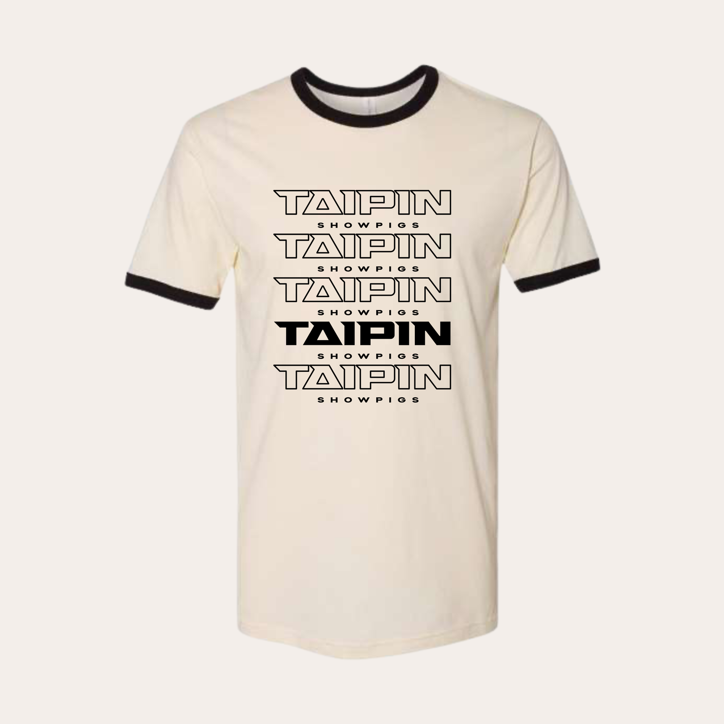 Taipin Printed Cream/Black Ringer Tee