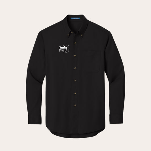 ITALY Embroidered Black Long Sleeve Button Up
