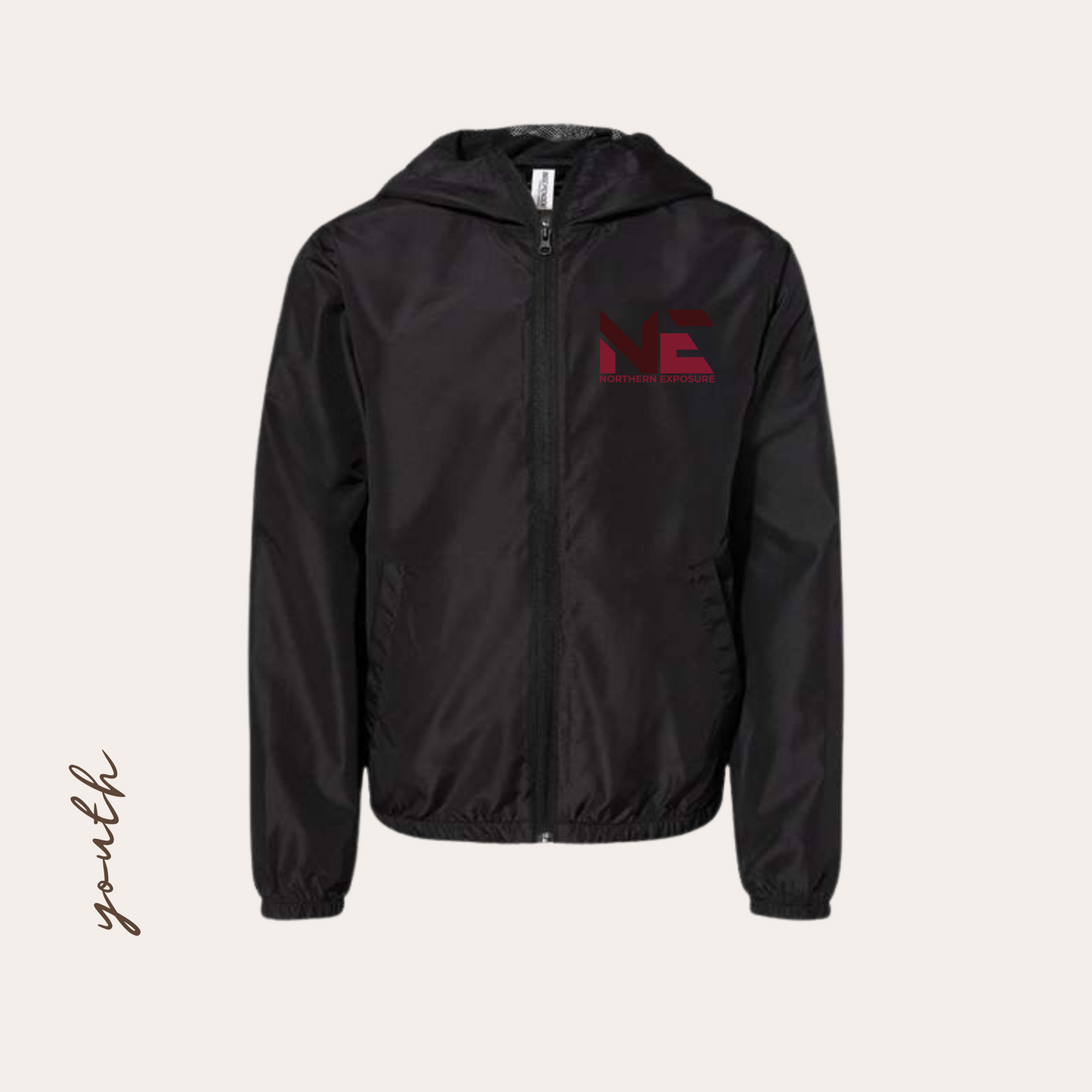 YOUTH NE25 Black Zip-up Windbreaker