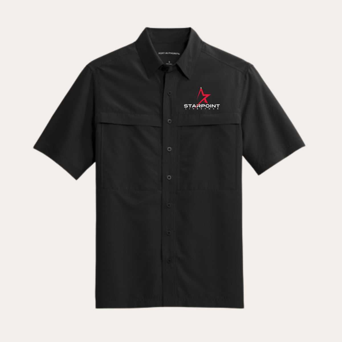 SP26 Embroidered UV Black Short Sleeve Button Up