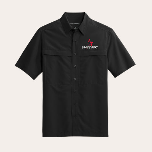 SP26 Embroidered UV Black Short Sleeve Button Up