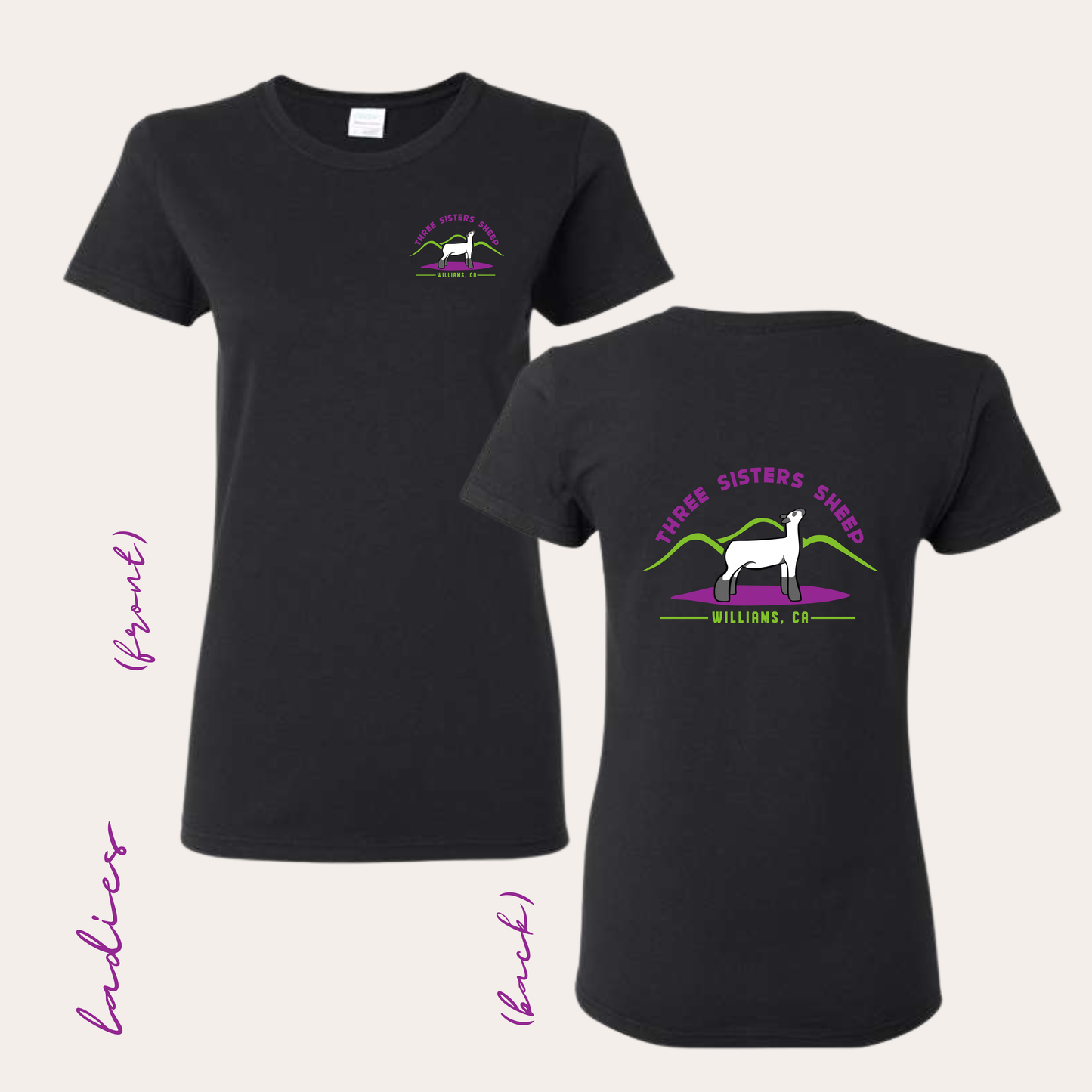 Three Sisters Printed Ladies Black Heavy Cotton Tee
