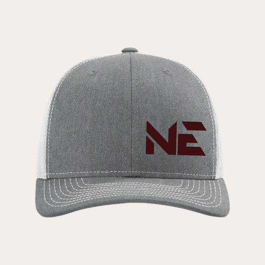 NE25 Heather Gray/White 112 w/ dark garnet logo