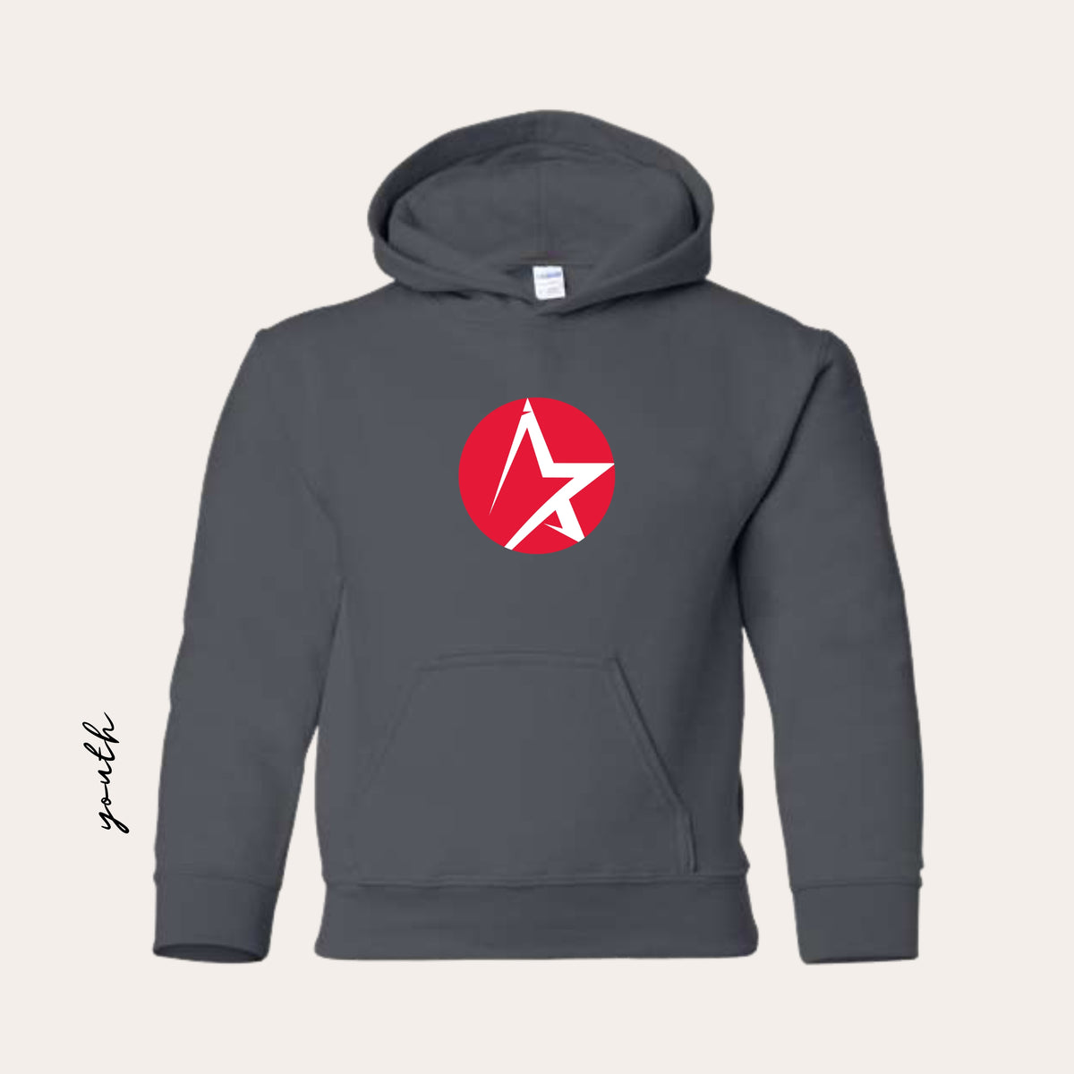 SP26 Youth Printed Charcoal Heavy Blend Hoodie