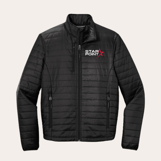 SP26 Embroidered Black Unisex Puffer Jacket