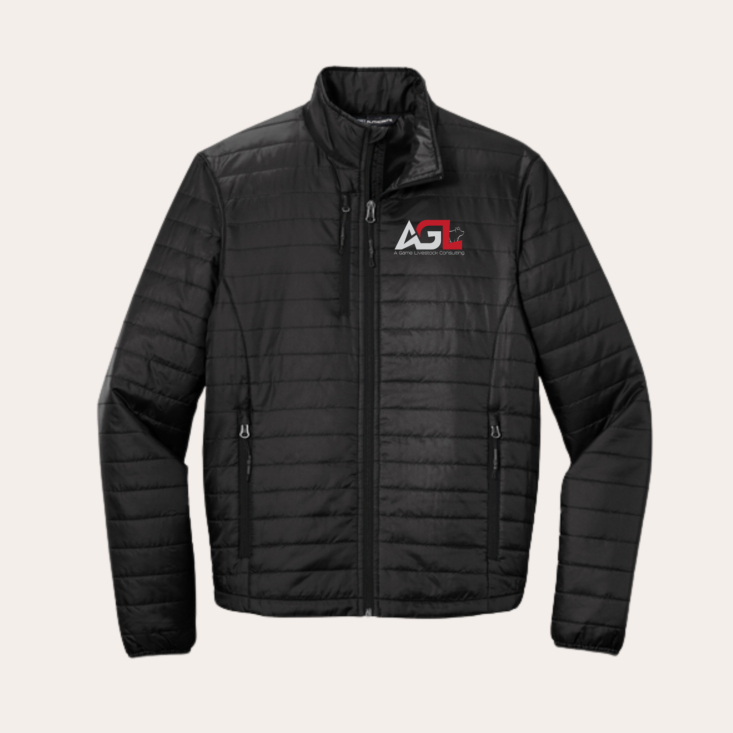 AGL Embroidered Unisex Black Puffer Jacket