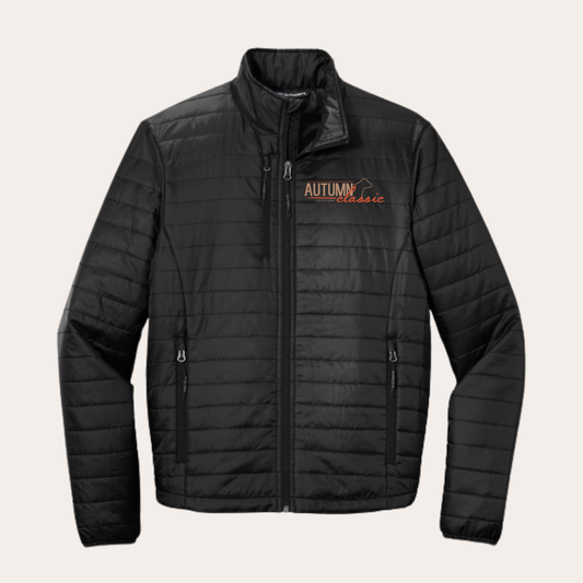 AC26 Embroidered Black Unisex Puffer Jacket