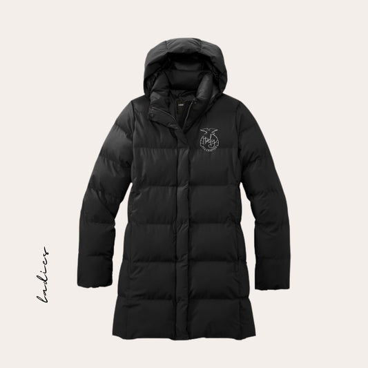 ITALY Embroidered Long Black Ladies Puffer