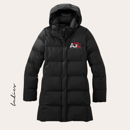 AGL Embroidered Black Long Womens Puffer