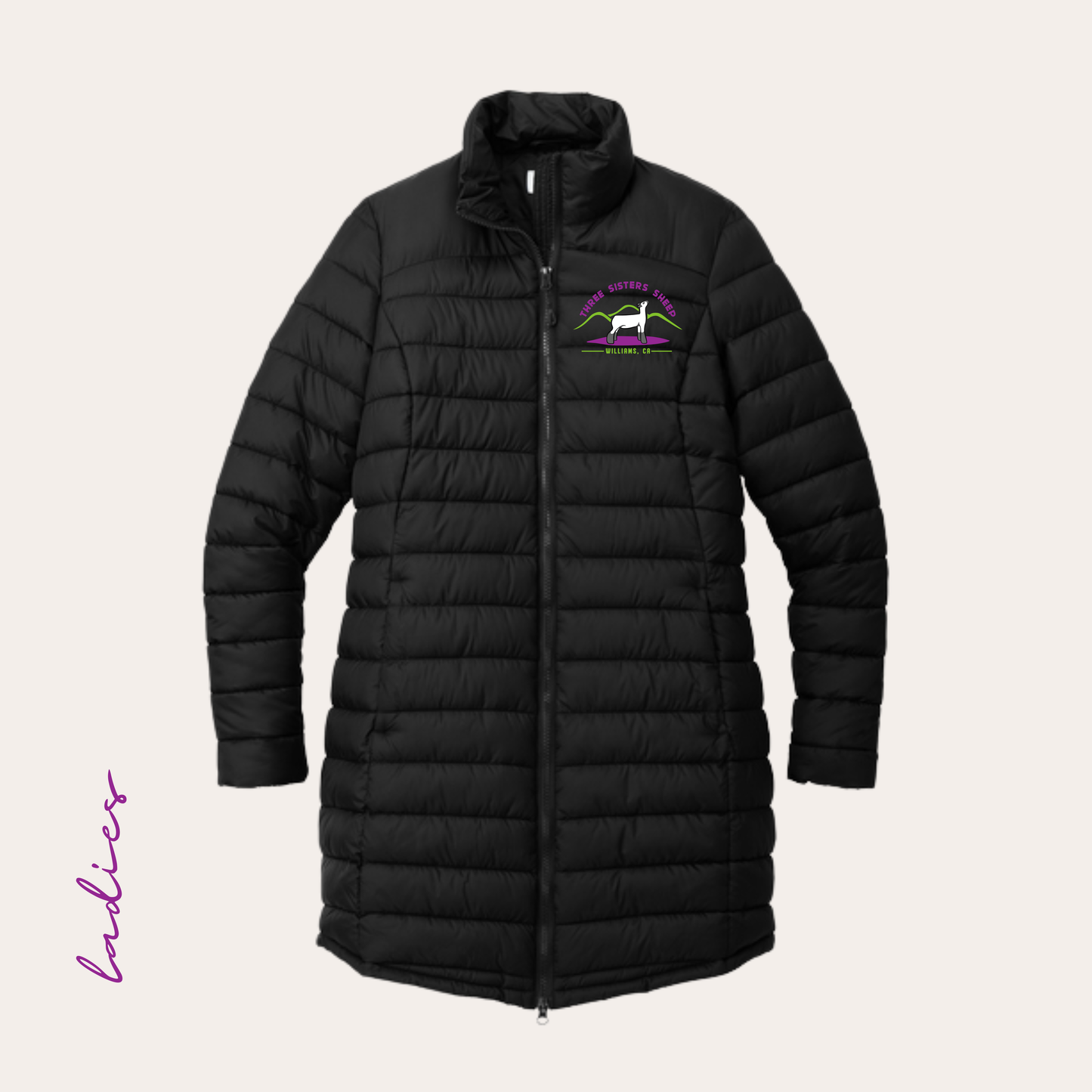 Three Sisters Embroidered Long Ladies Puffer