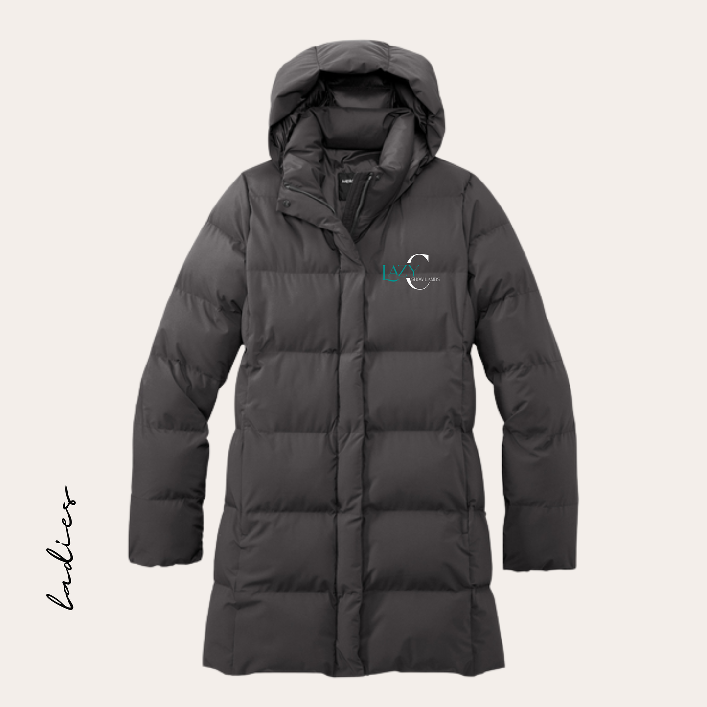 LCSL Embroidered Long Women's Puffer - Anchor Gray