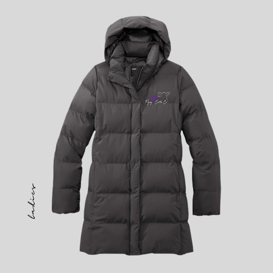 FF Embroidered Charcoal Long Women's Puffer