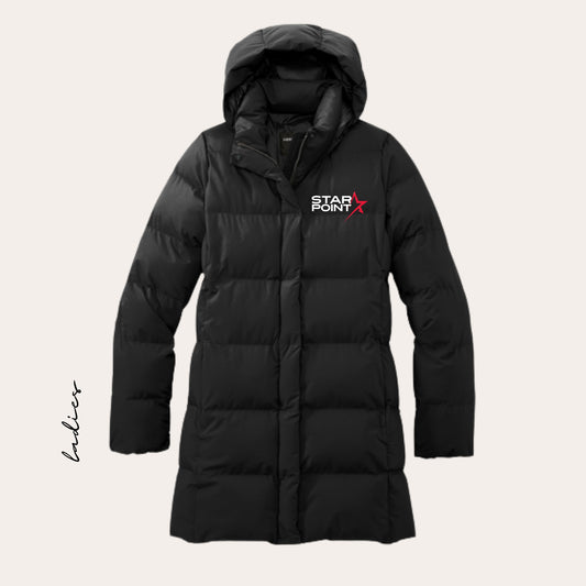 SP26 Embroidered Long Black  Ladies Puffer