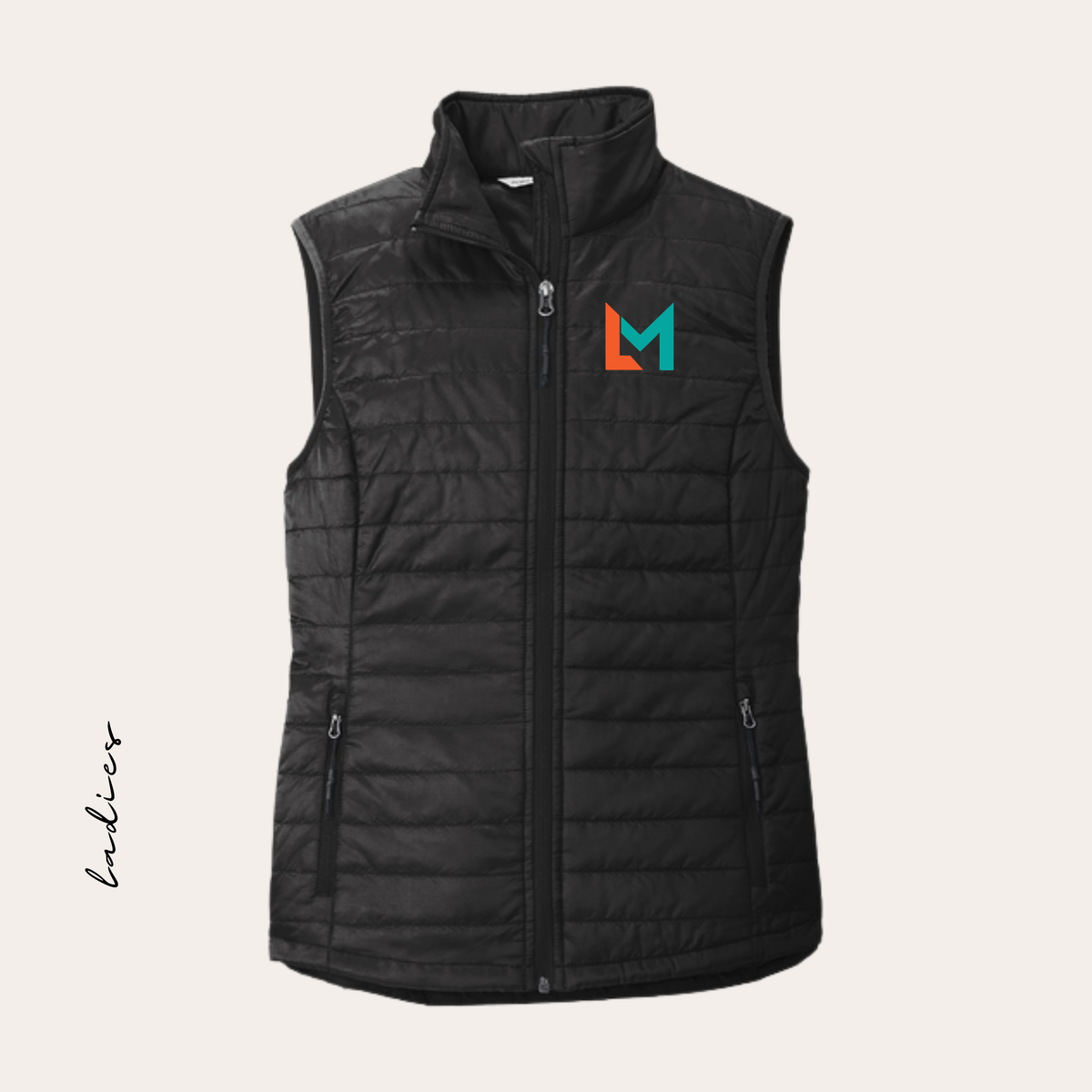 ML26 Embroidered Black Women's Puffer Vest