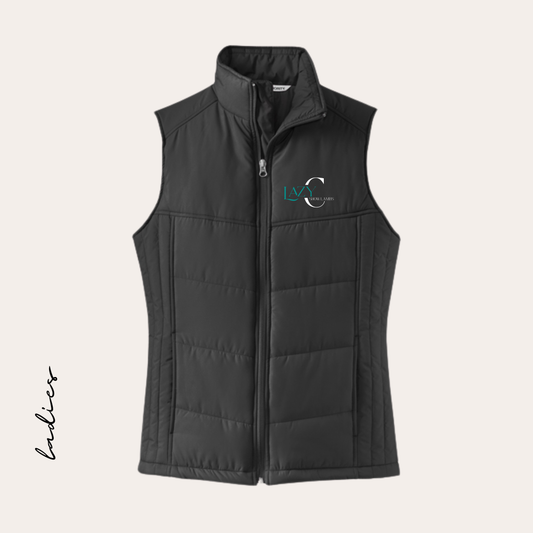 LCSL Ladies Embroidered Black Puffer Vest