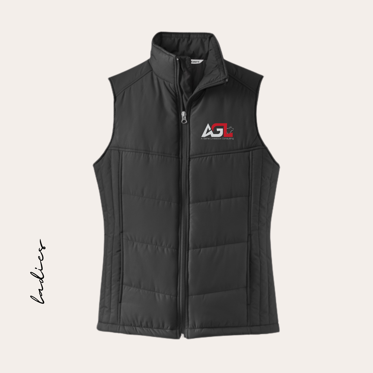 AGL Embroidered Black Ladies Puffy Vest