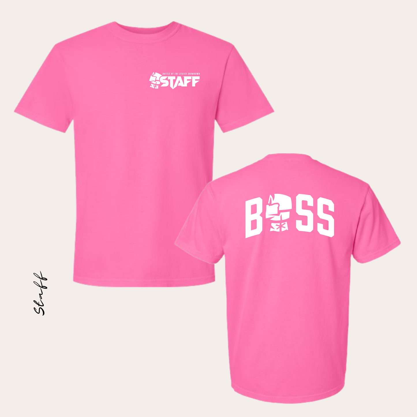 BOSS STAFF Printed Comfort Colors Neon Pink Tee
