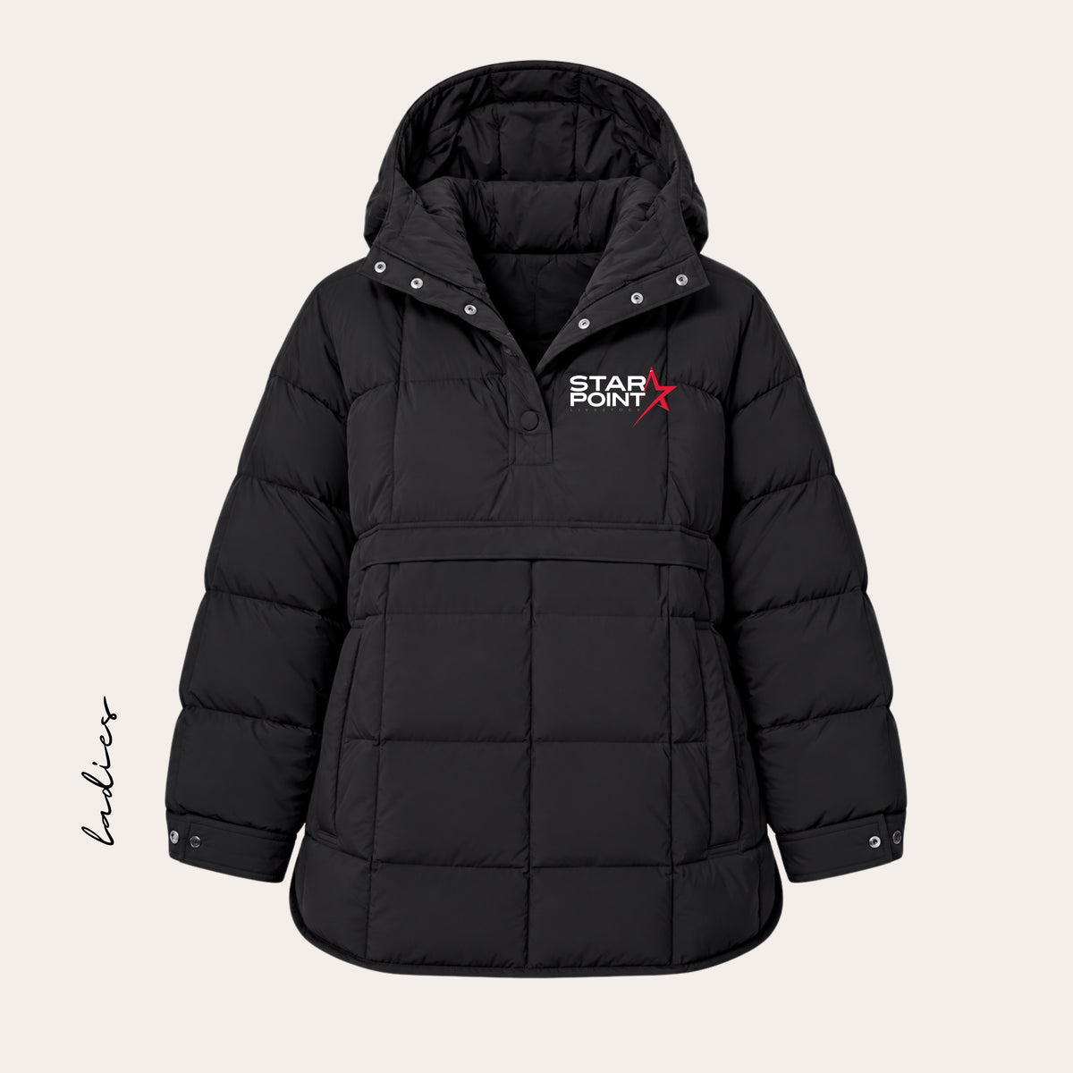 SP26 Embroidered Black Women's Quilted Puffer