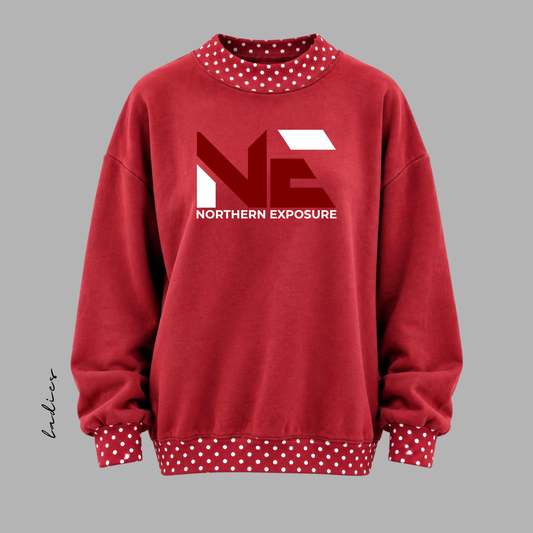 NEF26 Printed Red Mock Neck Crew