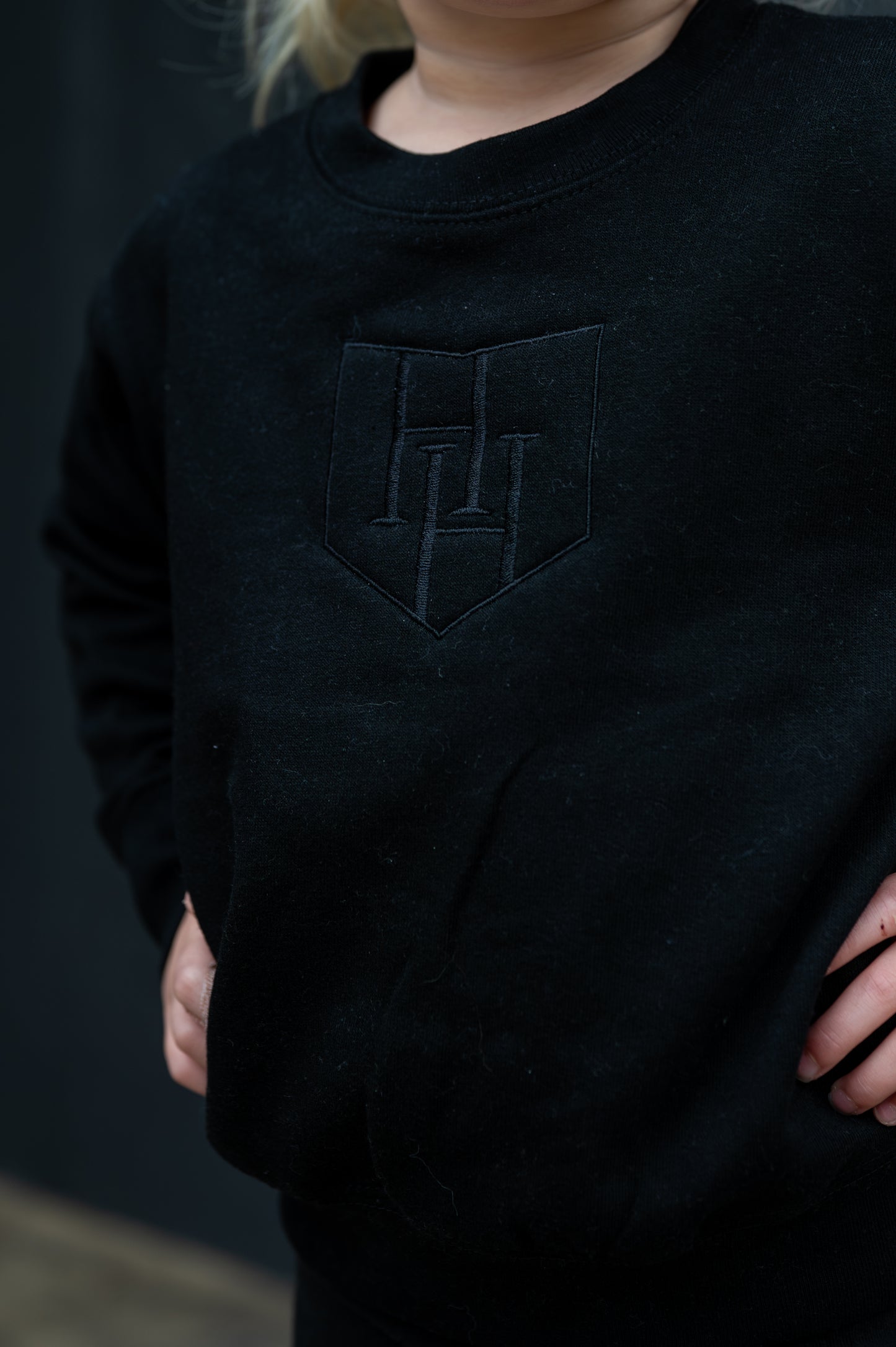 TODDLER HH Black Crewneck w/ Embroidered Watermark